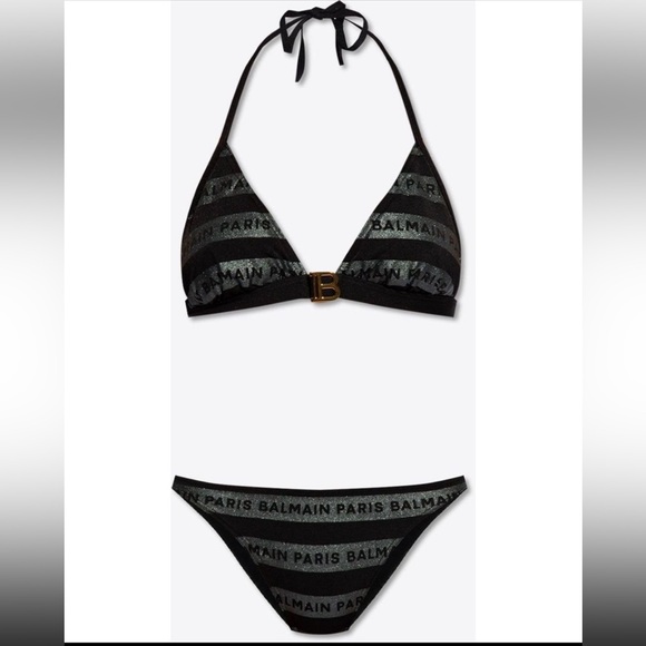 BALMAIN***Black w/ Gold Buckle Bikini Set***Small $485 NWT - Picture 3 of 7